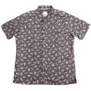 Fat Face Gray Floral Pattern Shirt 100% Cotton Short Sleeve Button-Up Cotton